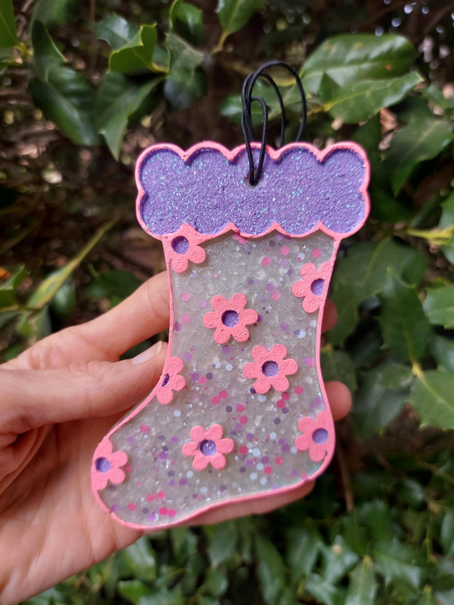 Stocking Freshie With Flowers Freshie - Pink/Lilac