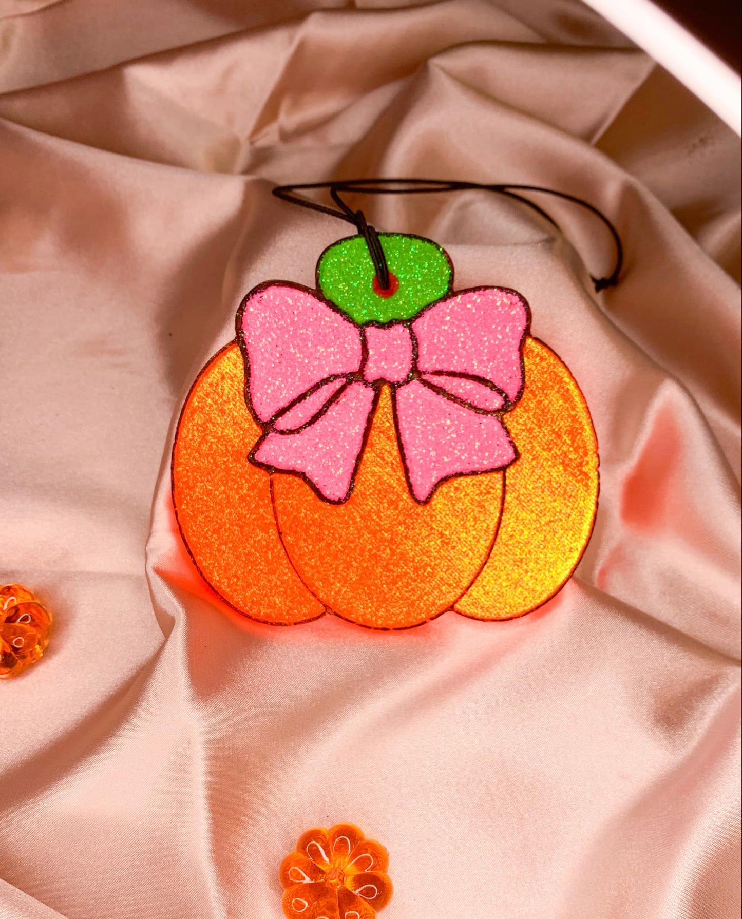 Orange Pumpkin With Pink Bow Air Freshener