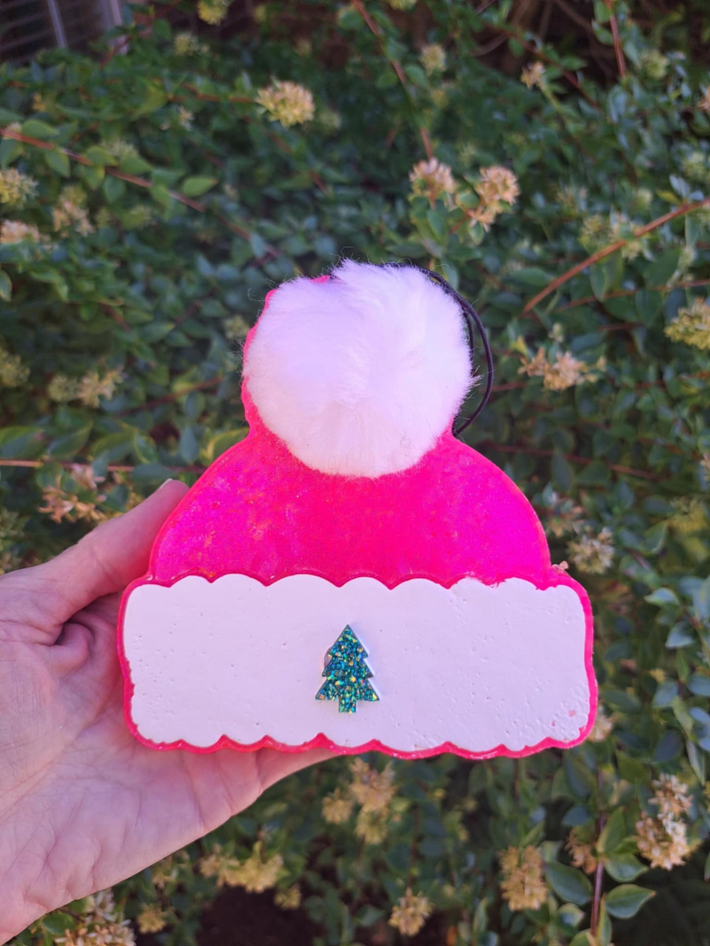 Pink Stocking Cap With Tree Charm Freshie