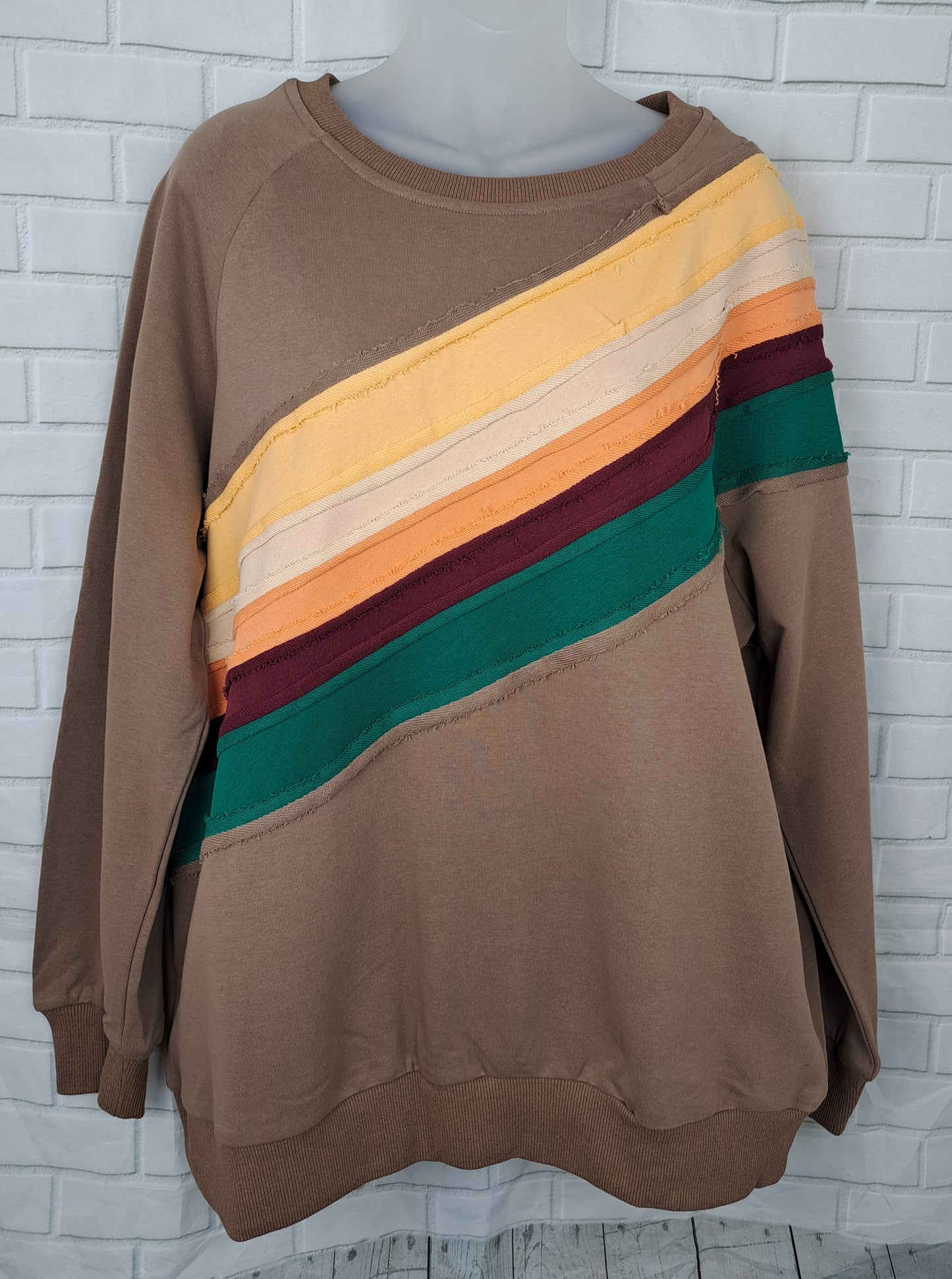 Oversized Mocha Fall Rainbow Sweatshirt Top M L