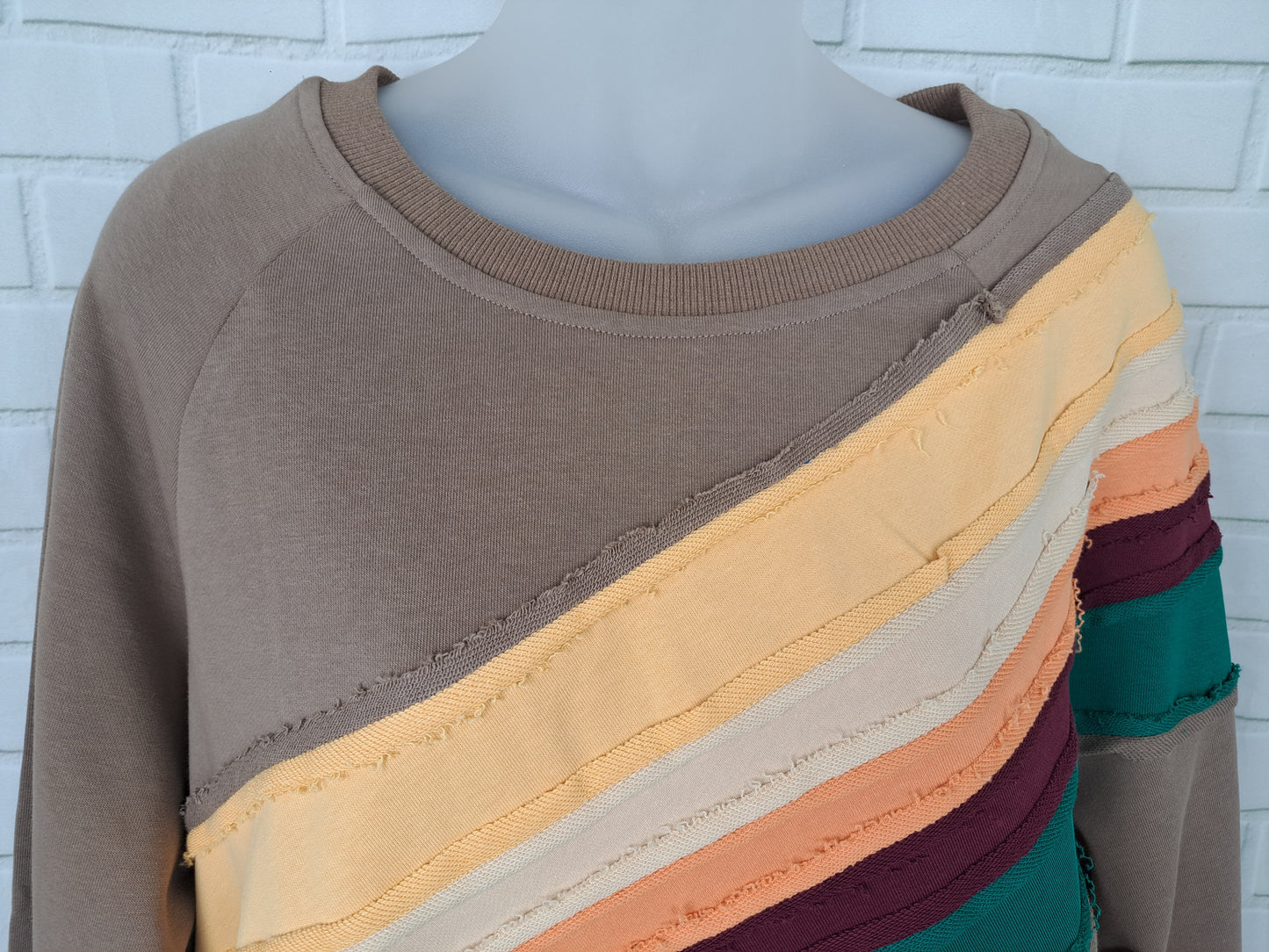 Oversized Mocha Fall Rainbow Sweatshirt Top M L