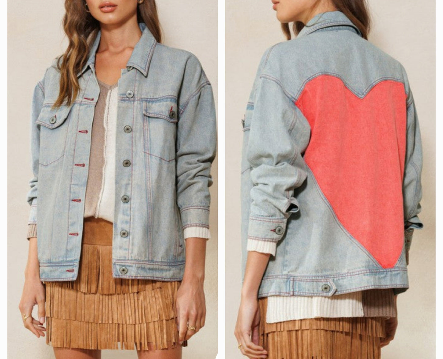 ODDI Light Washed Denim Jacket With Heart Shaped Back - Small