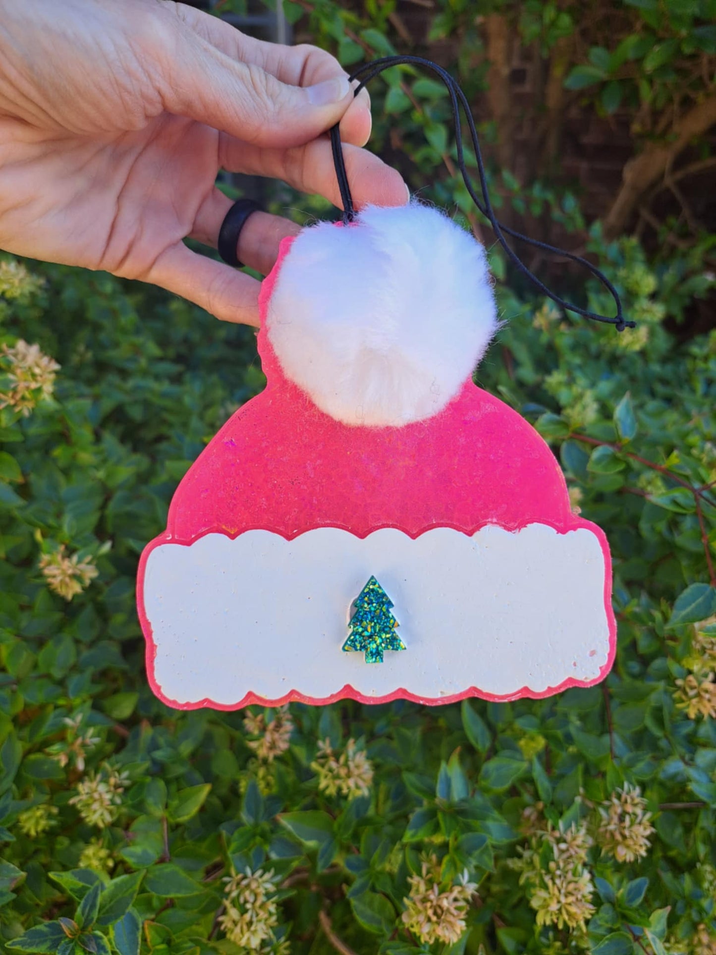 Pink Stocking Cap With Tree Charm Freshie