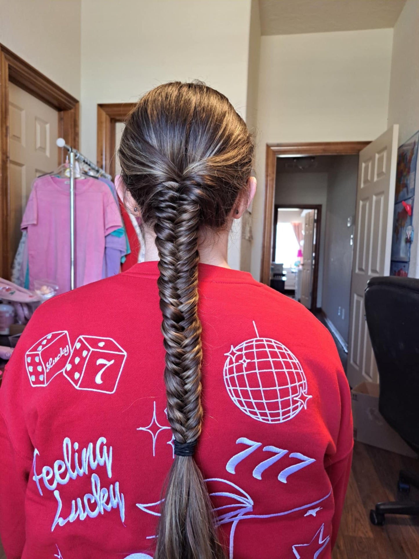 Embroidered Lucky 8s Cherry Red Top S M L