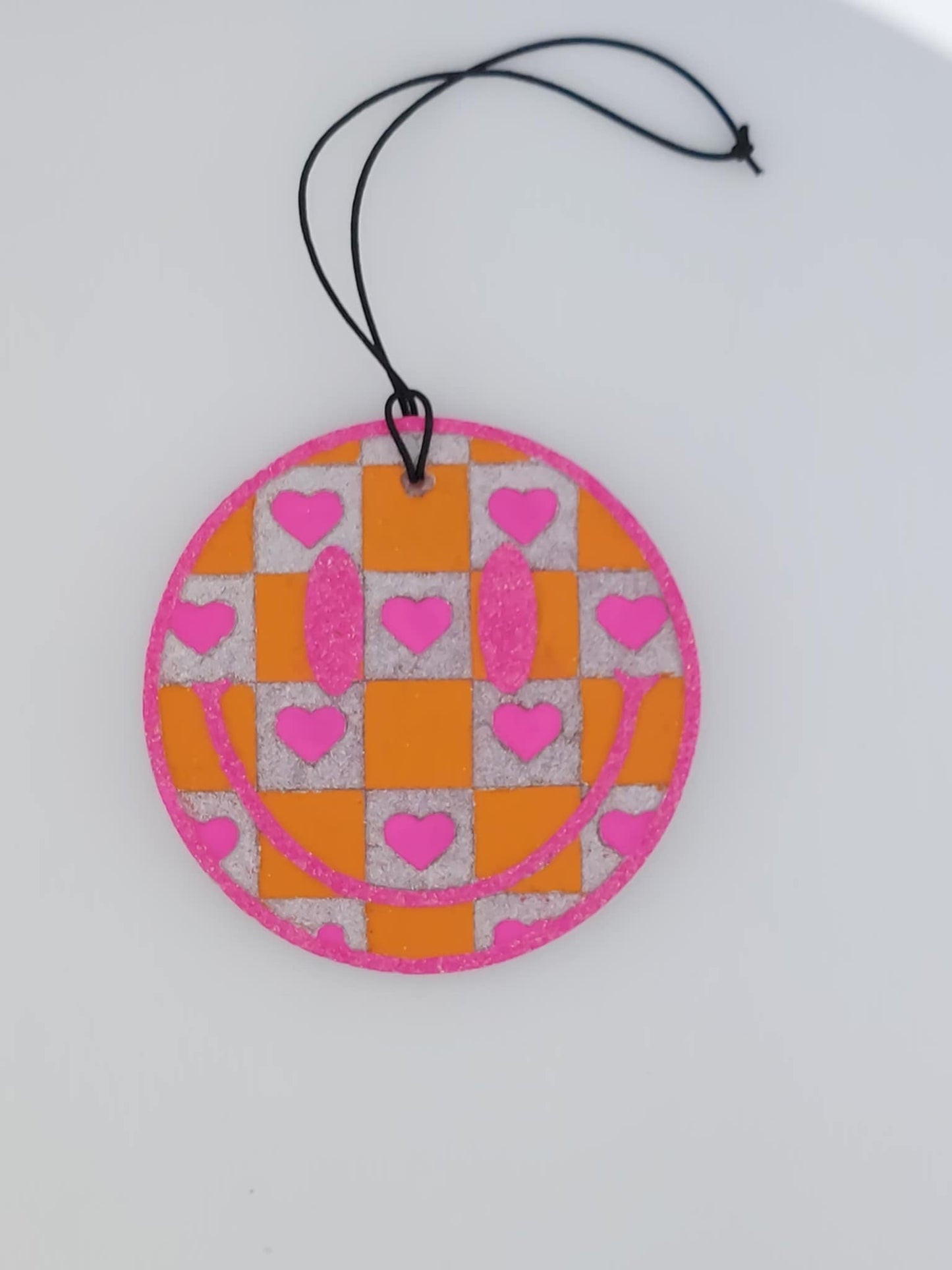 Checkered Heart Smiley - Orange With Pink Trim