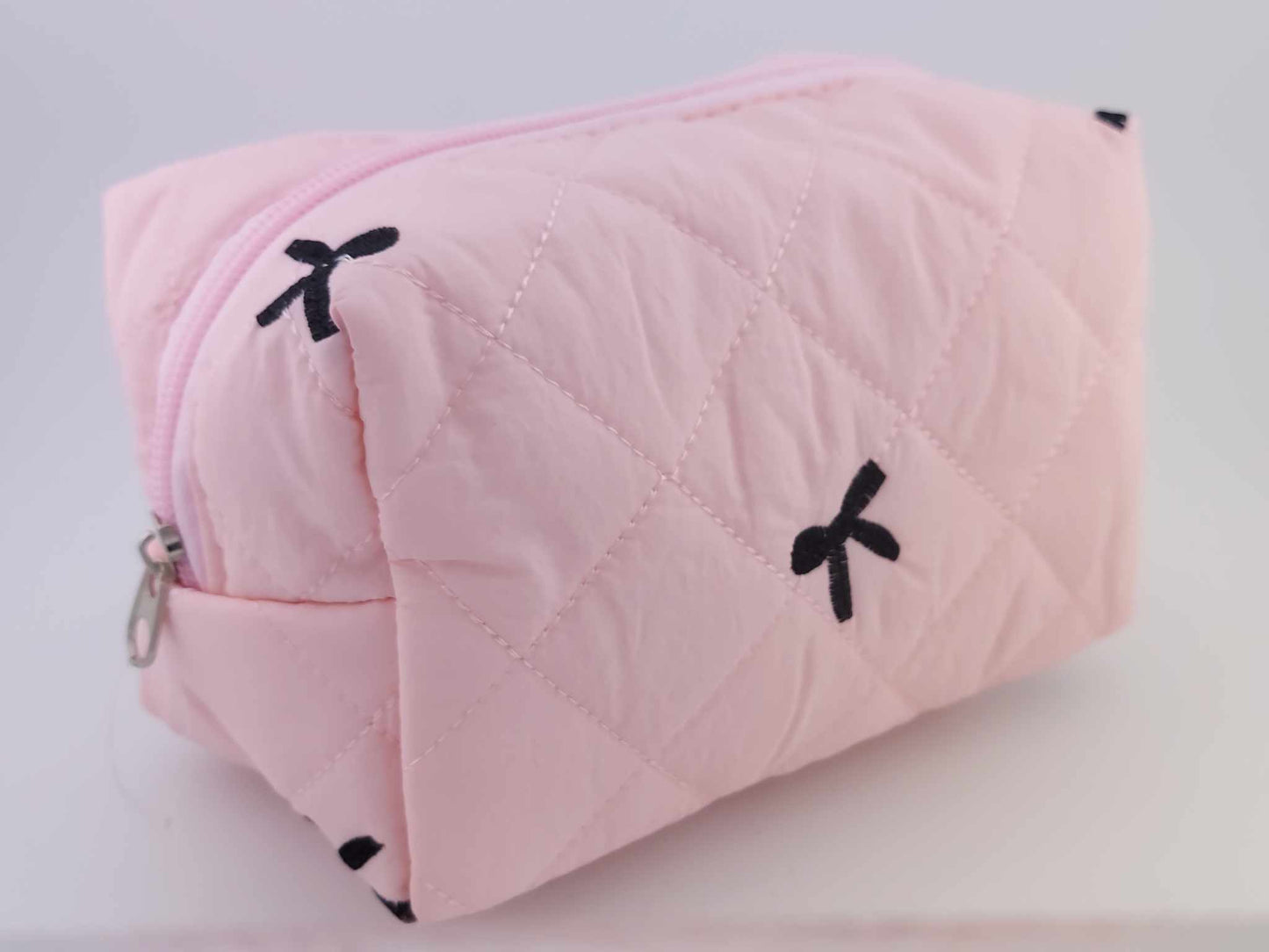 Pink Cosmetic Bag with Black Embroidered Bows