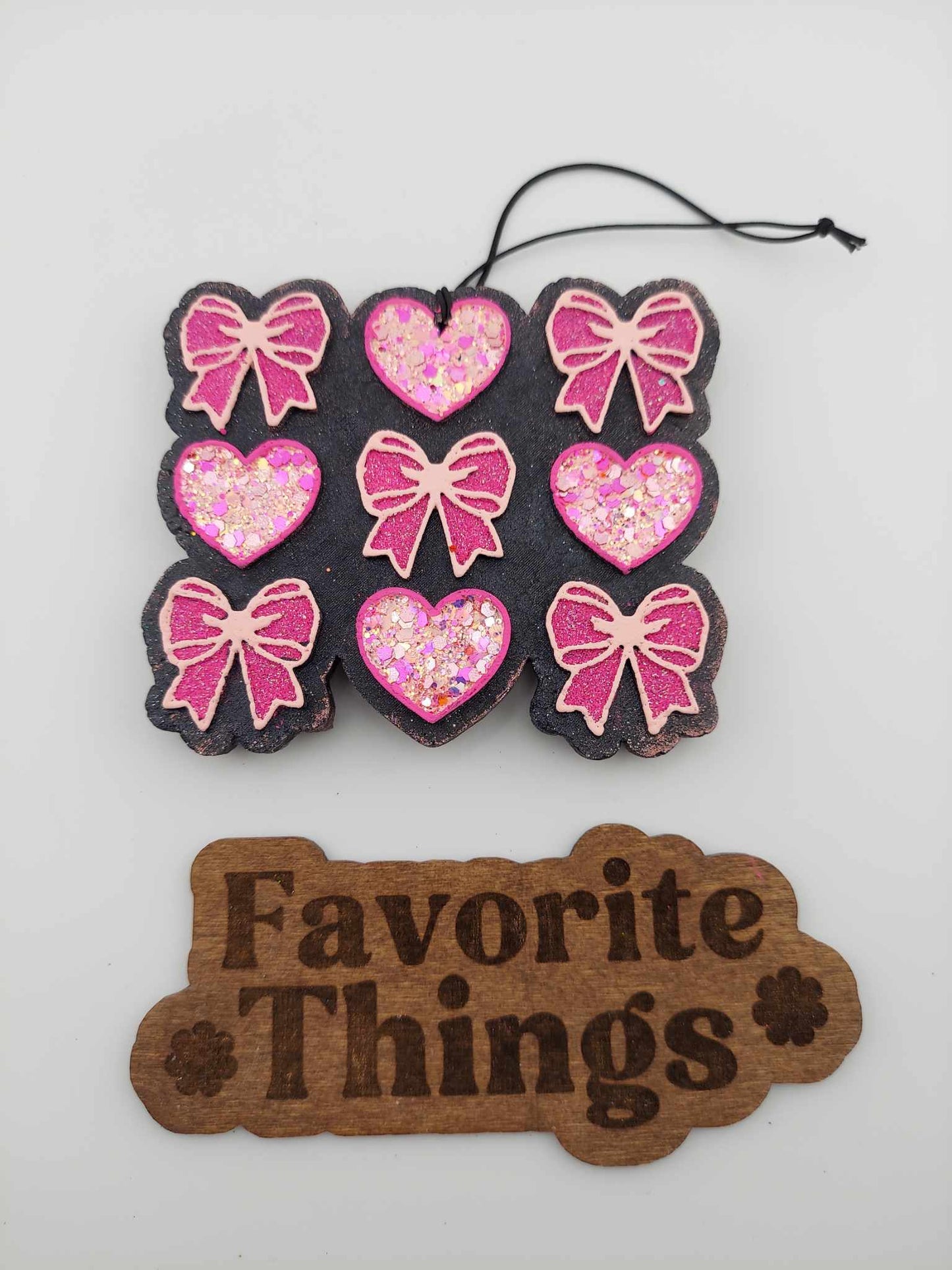 Tic Tac Bow Freshie Air Freshener - Pink Bows Black Background