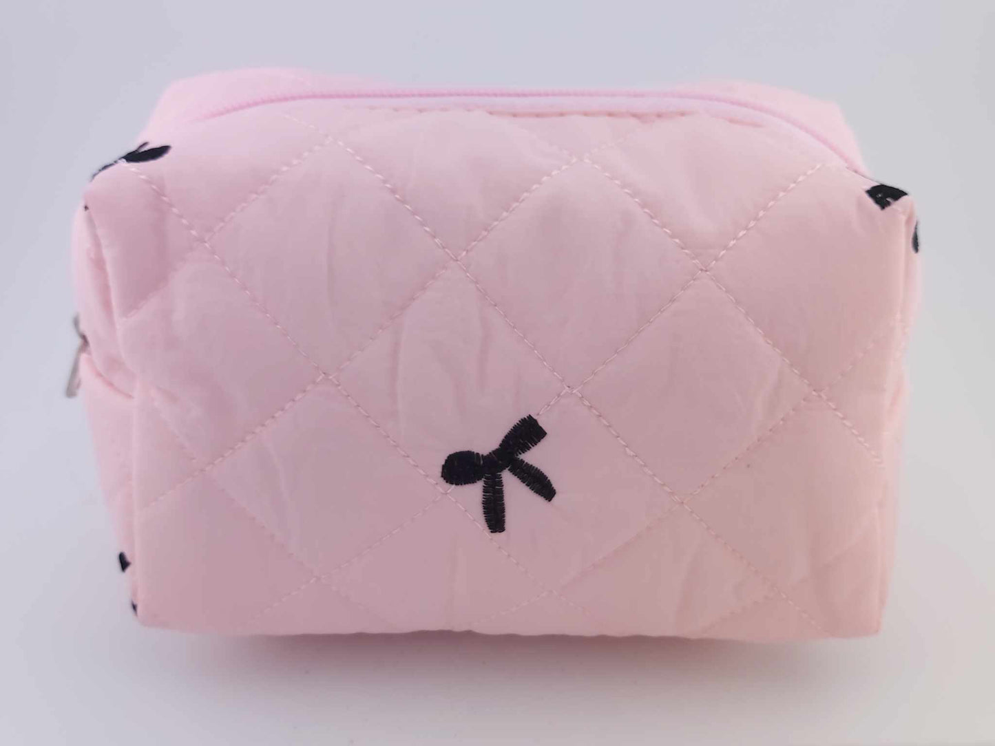 Pink Cosmetic Bag with Black Embroidered Bows