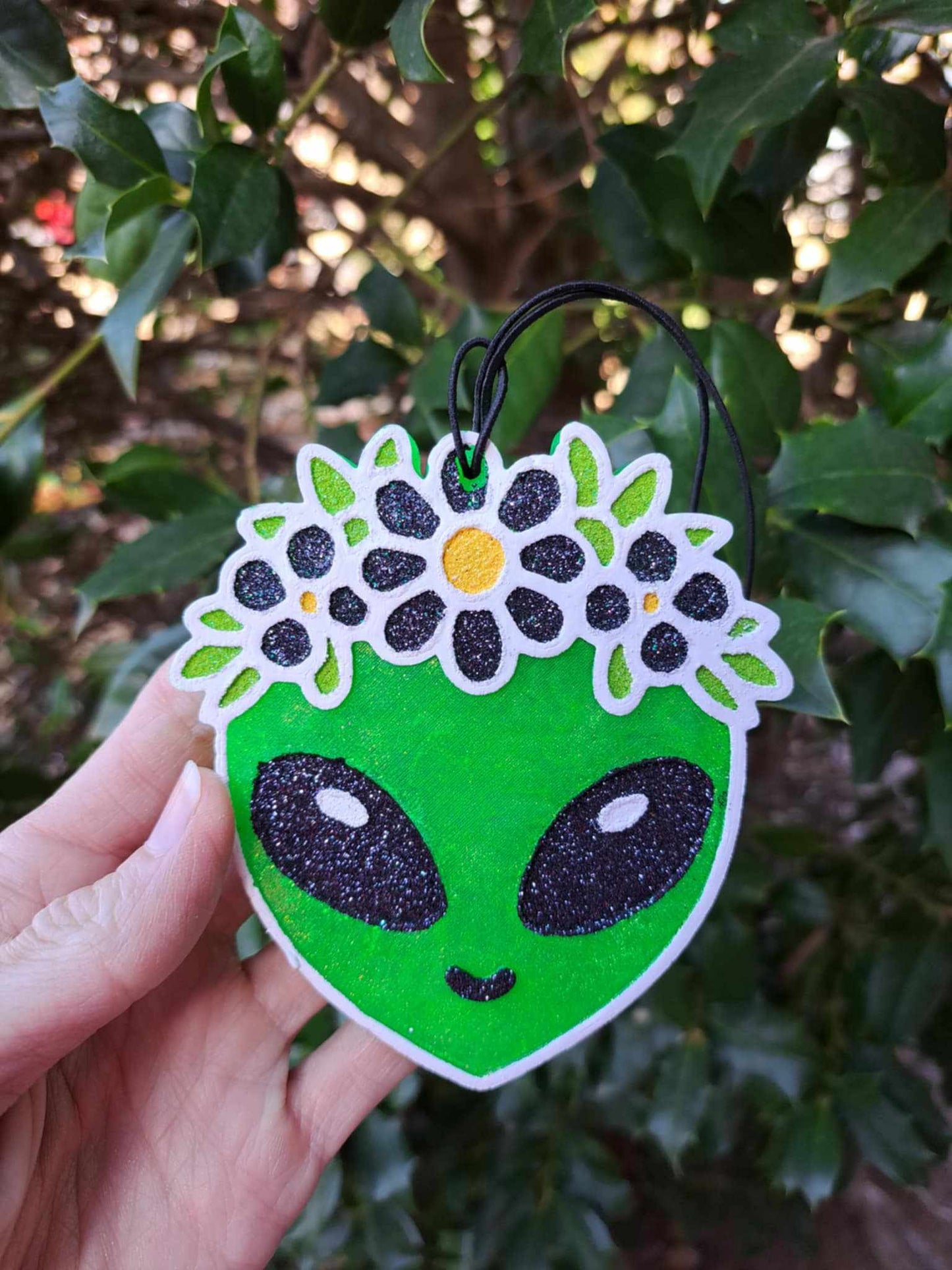 Alien with Flower Crown Freshie - Black Flowers