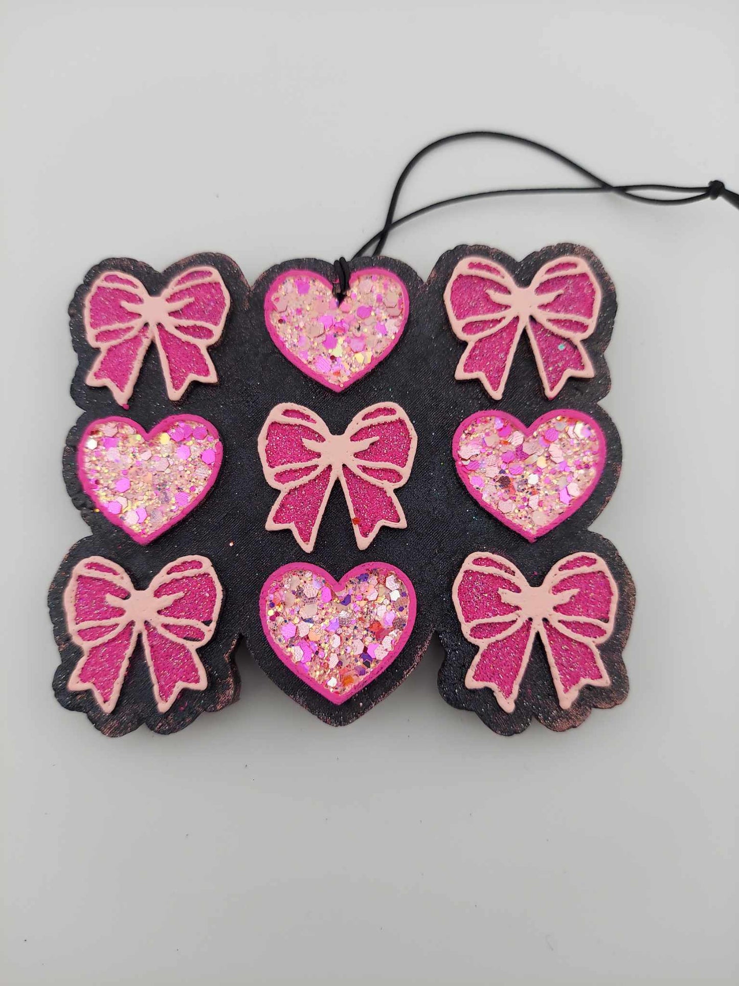 Tic Tac Bow Freshie Air Freshener - Pink Bows Black Background