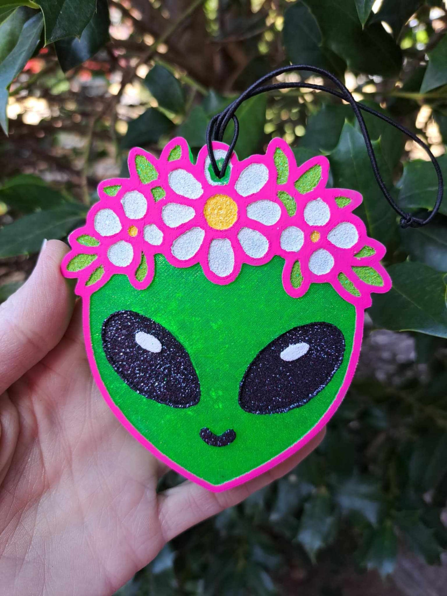 Alien with Flower Crown Freshie - White Flowers