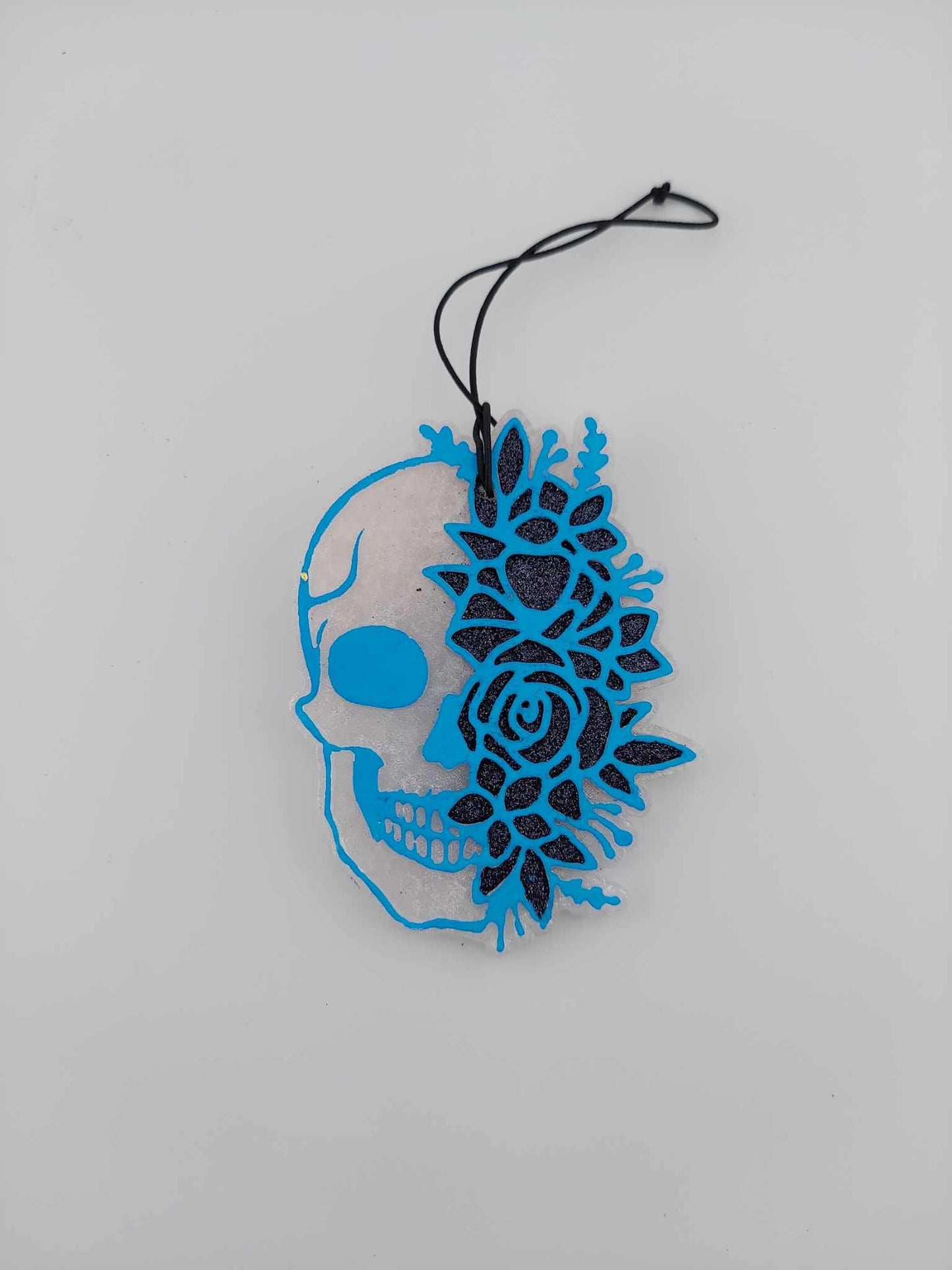 Skeleton Freshie - Blue Trim - Black Flowers