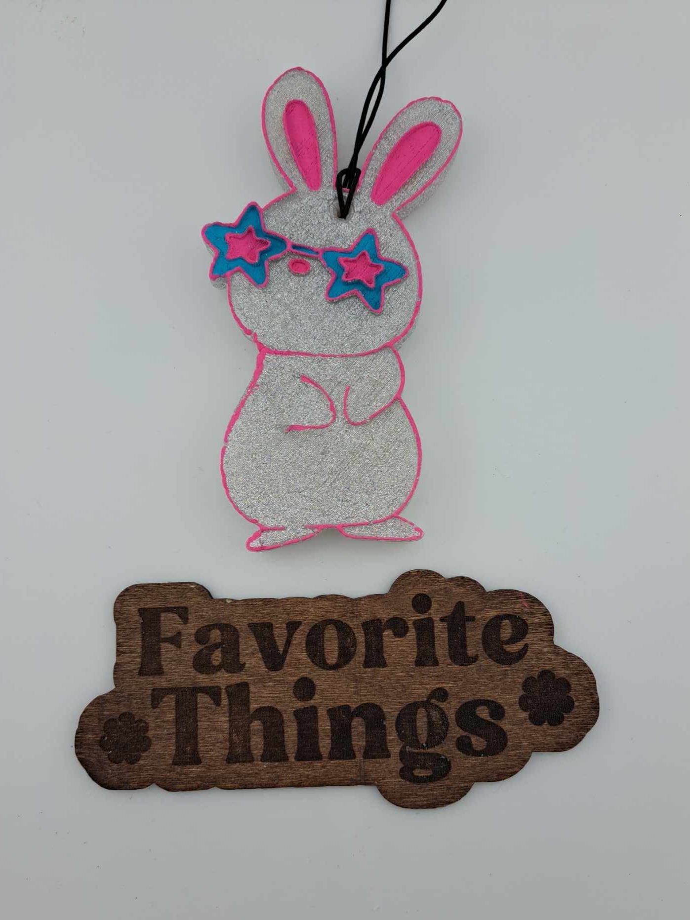 Metallic Bunny in Blue Glasses With Pink Trim