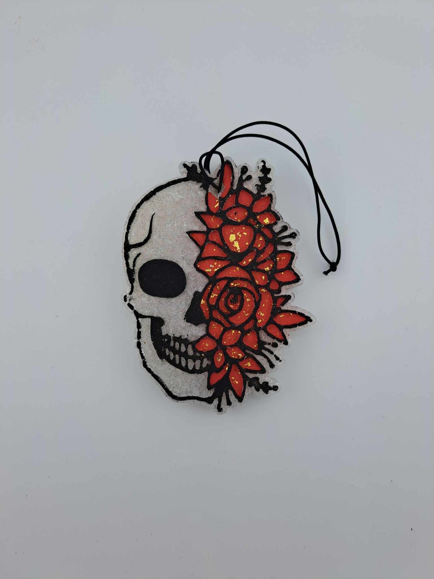Skeleton Skull Freshie - Red Flowers With Gold Flecks
