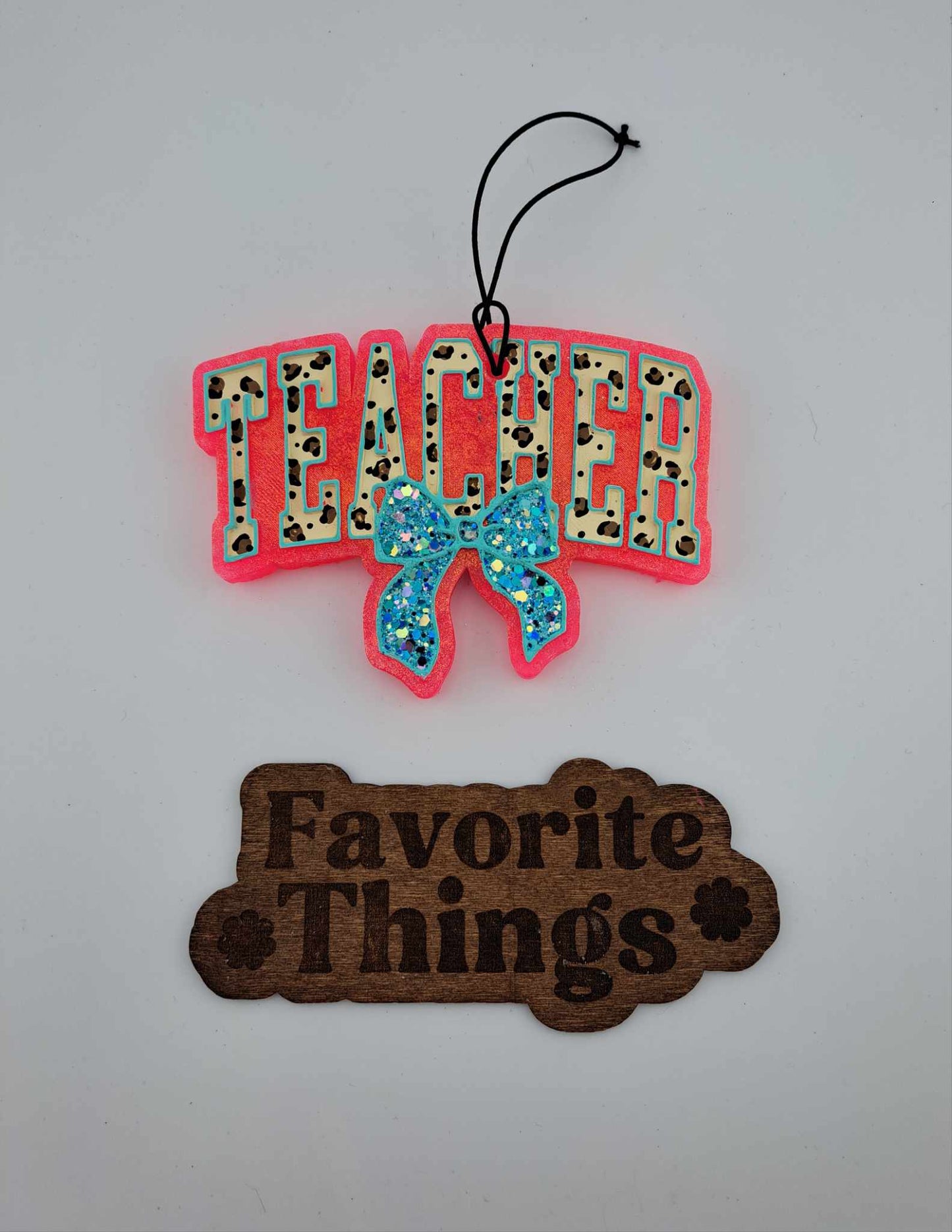 Leopard Print Teacher with Blue Bow Freshie Air Freshener