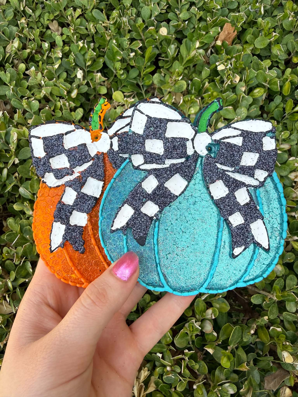 Orange Pumpkin with Checkered Bow Freshie