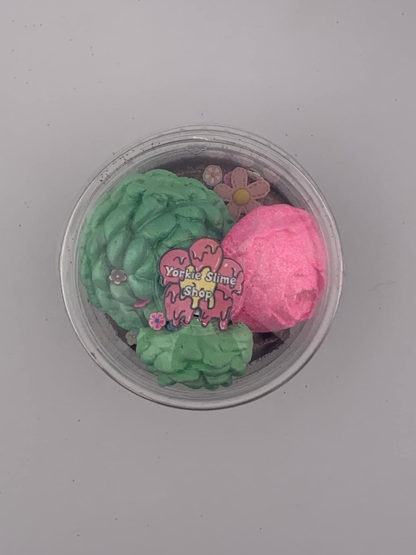 Succulent Slime in Boba Container With Clay Pieces