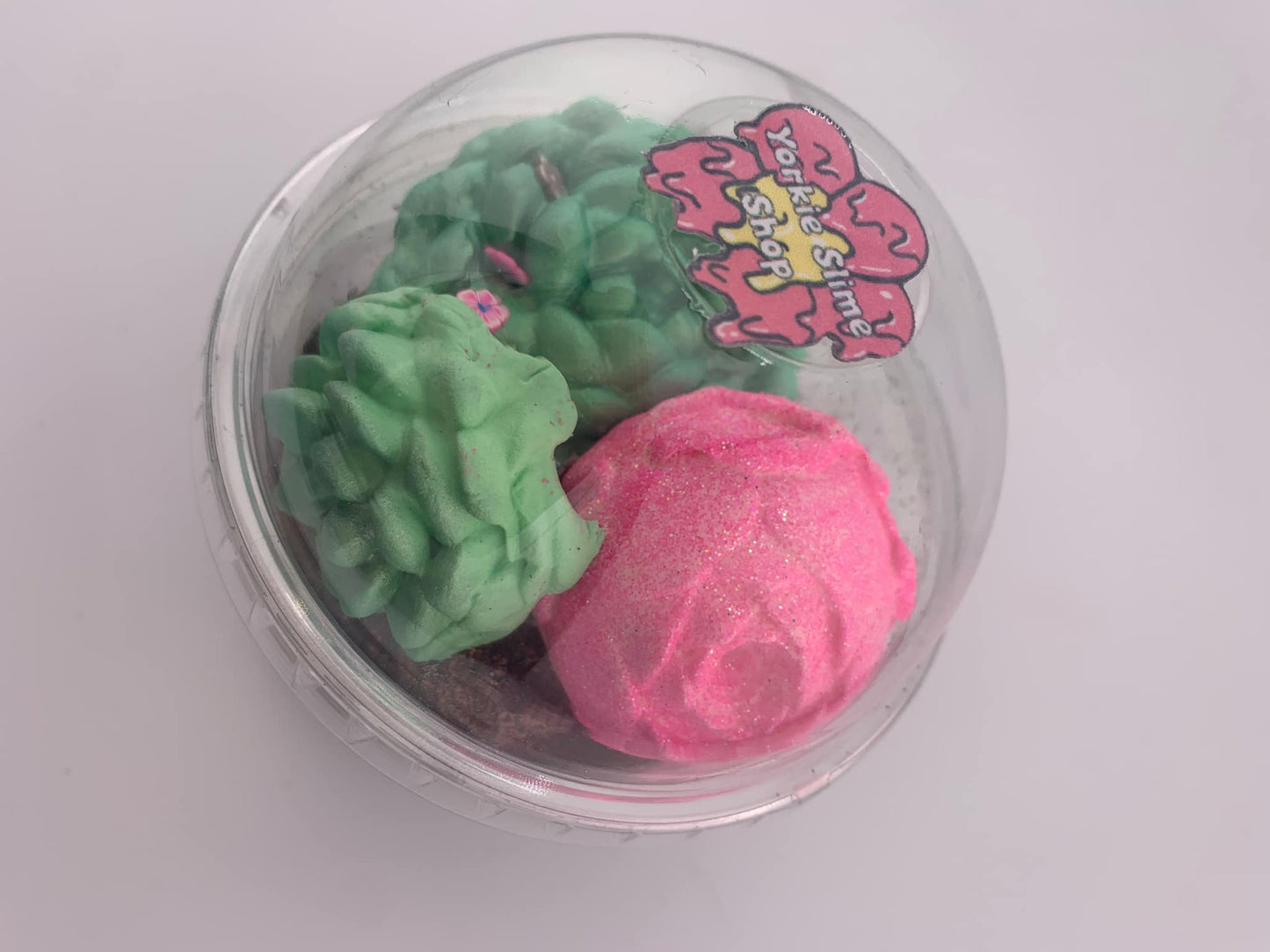 Succulent Slime in Boba Container With Clay Pieces