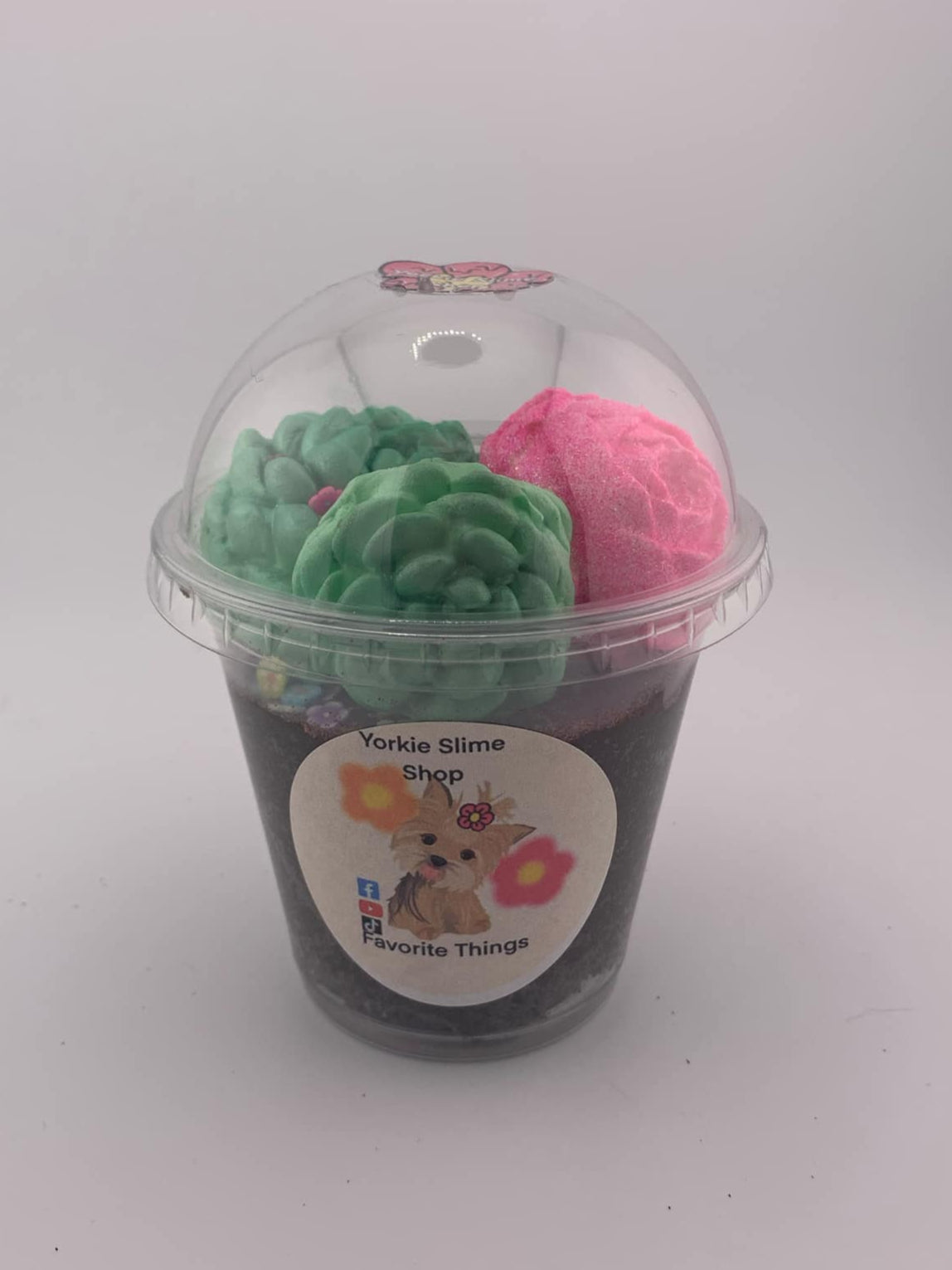 Succulent Slime in Boba Container With Clay Pieces