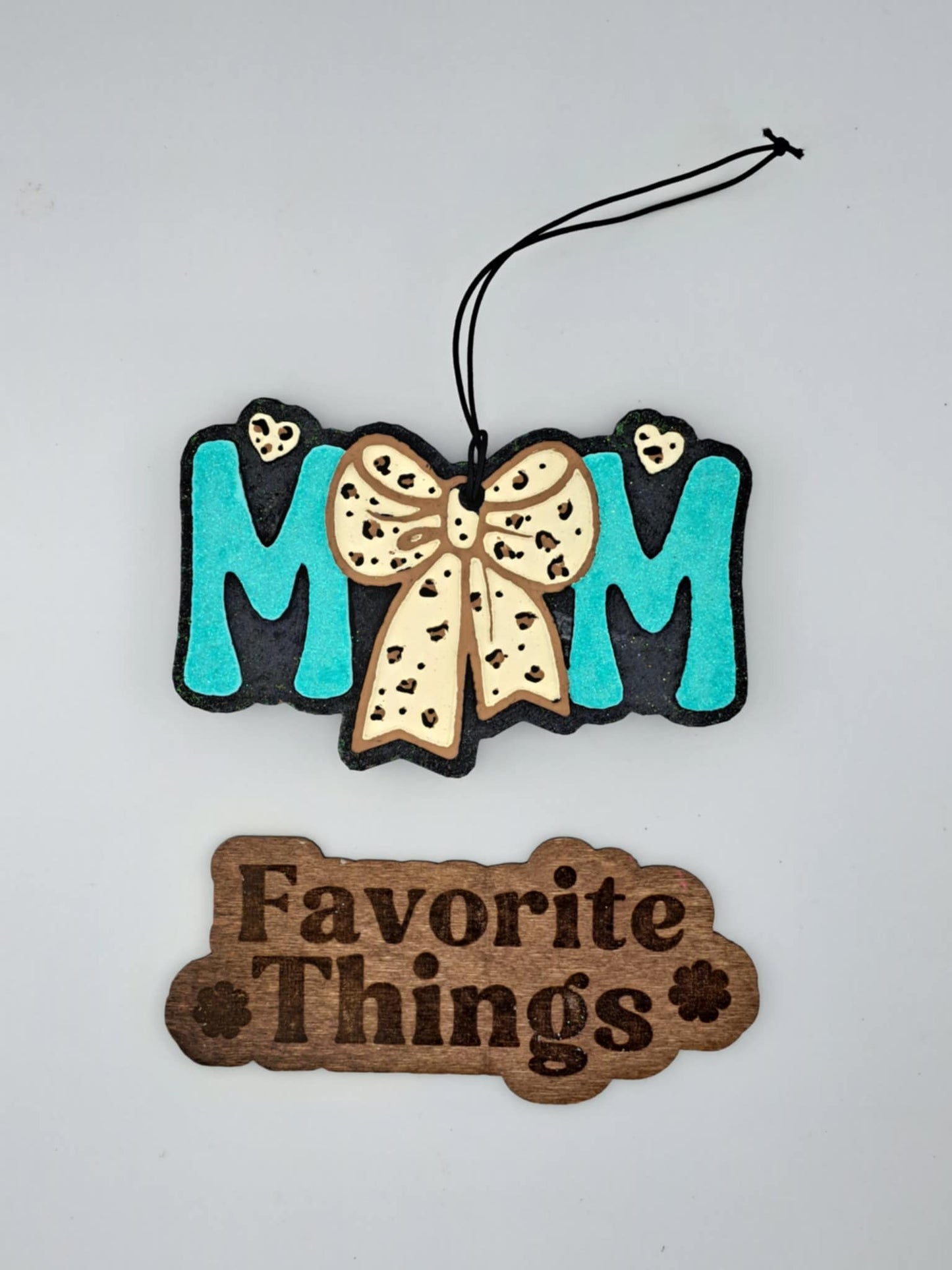 Mom - Leopard Bow - Teal Letters
