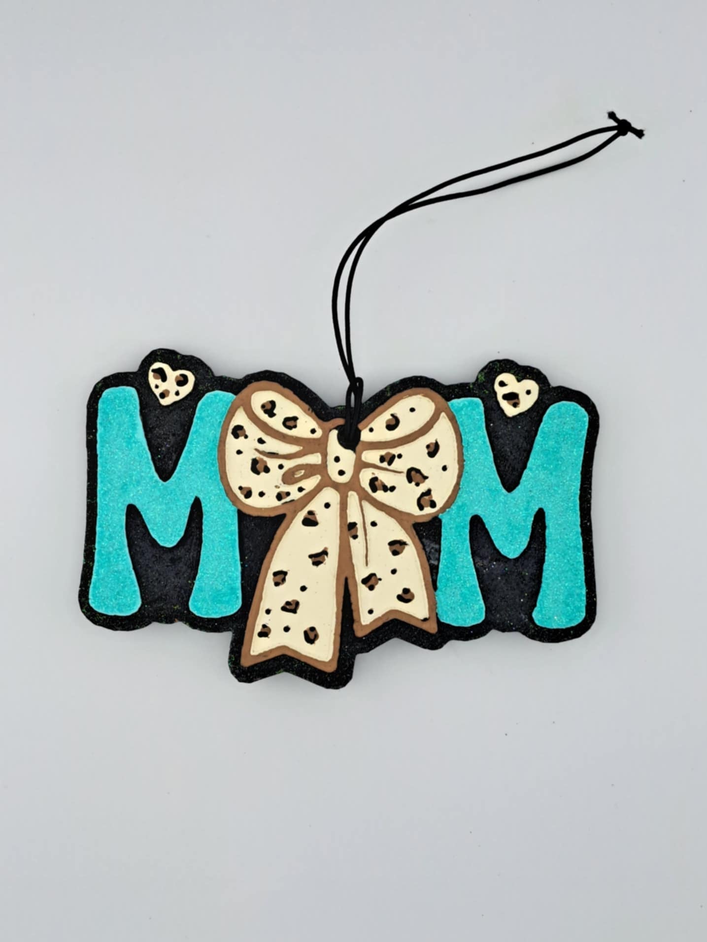 Mom - Leopard Bow - Teal Letters