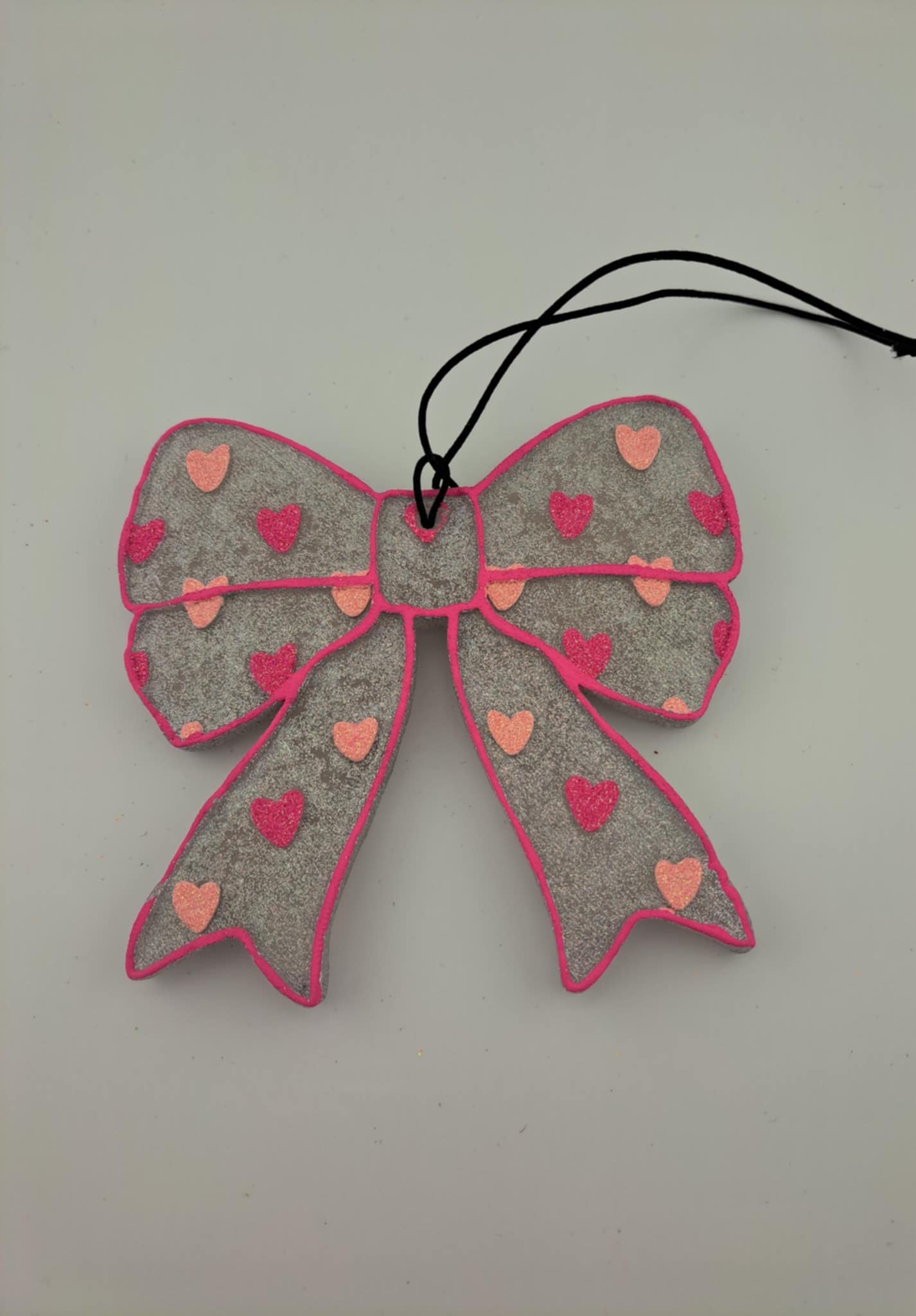 Silver Bow with Pink Hearts Freshie