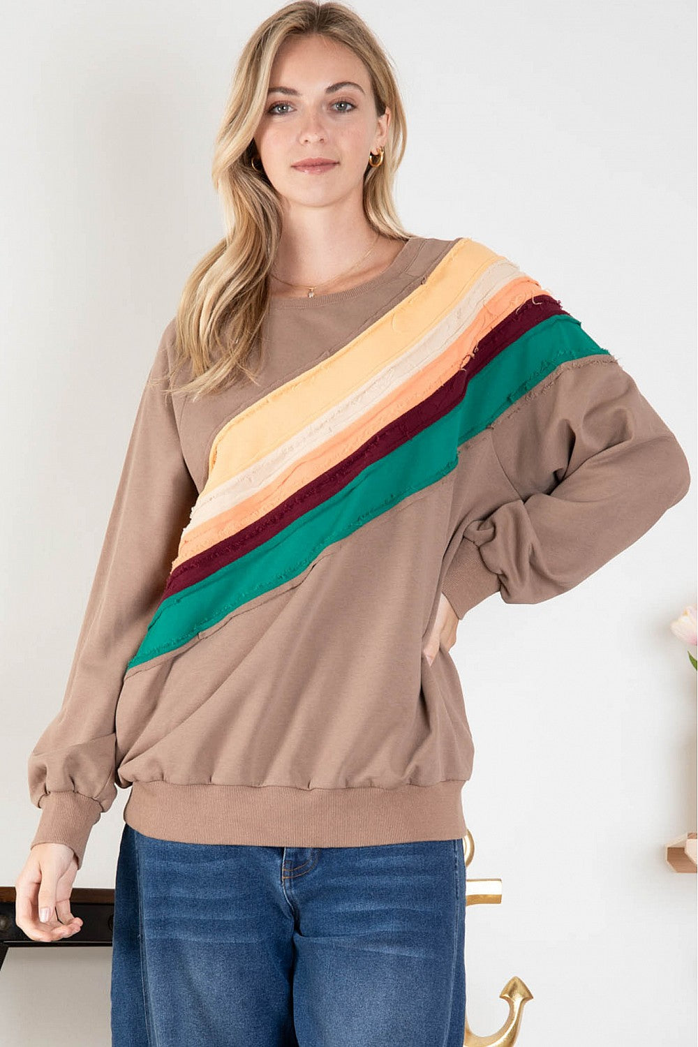 Oversized Mocha Fall Rainbow Sweatshirt Top M L