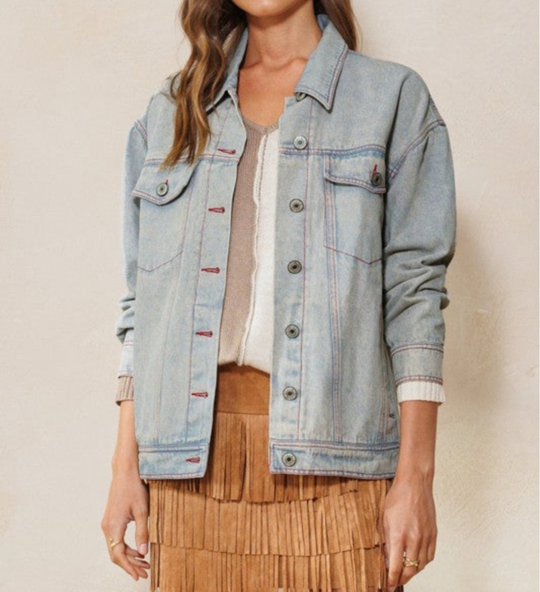 ODDI Light Washed Denim Jacket With Heart Shaped Back - Small
