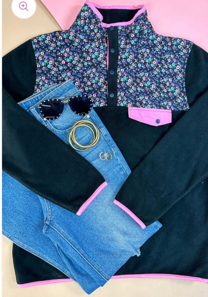 Black Fleece Lesly Floral Pullover S M L XL