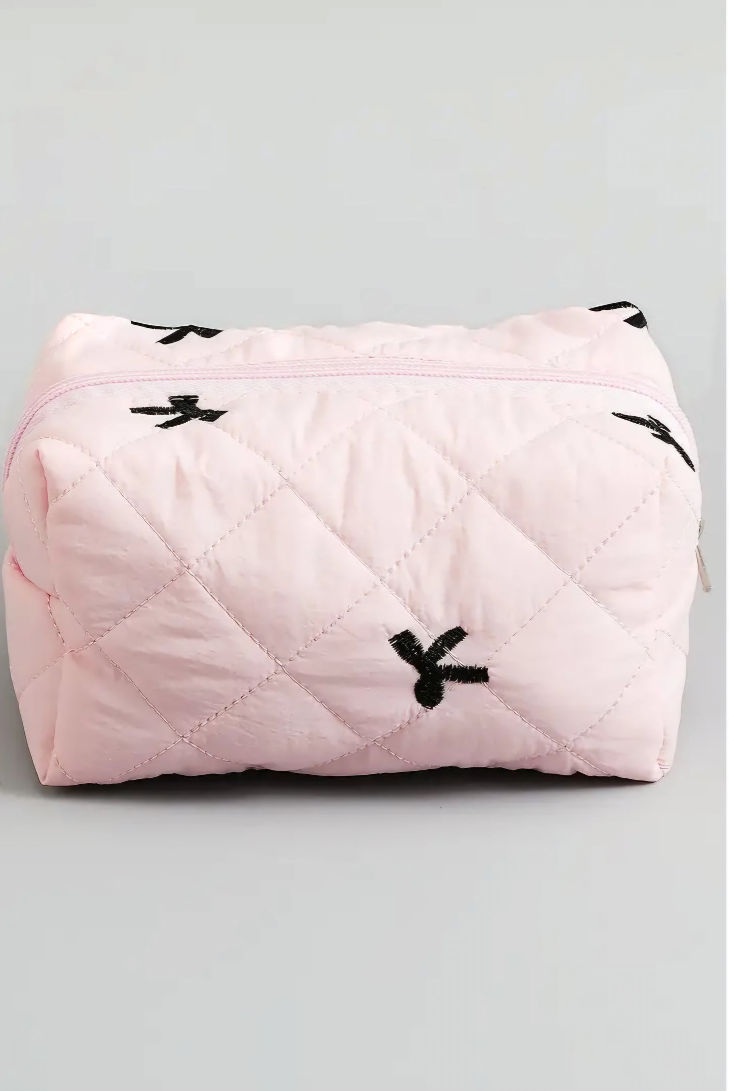 Pink Cosmetic Bag with Black Embroidered Bows