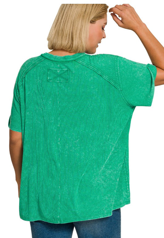 Green Ribbed Reverse Seam Top 1X/2X & 2X/3X
