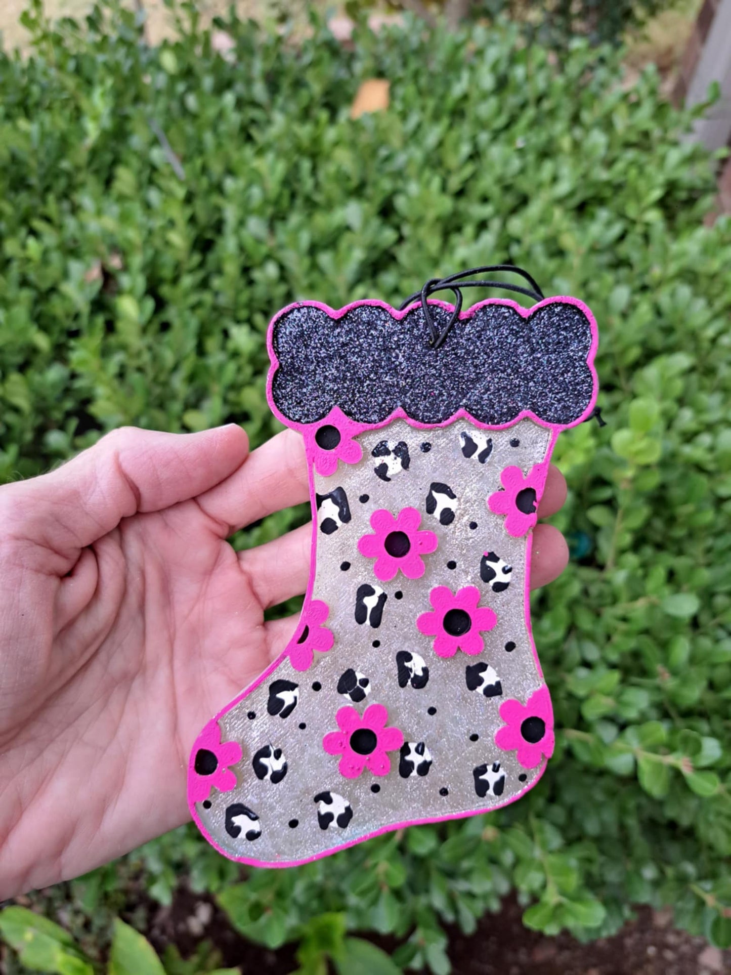 Leopard Print Stocking Freshie - Black and Pink
