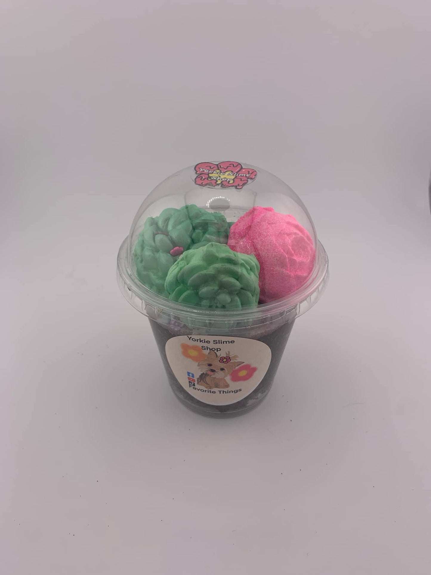 Succulent Slime in Boba Container With Clay Pieces