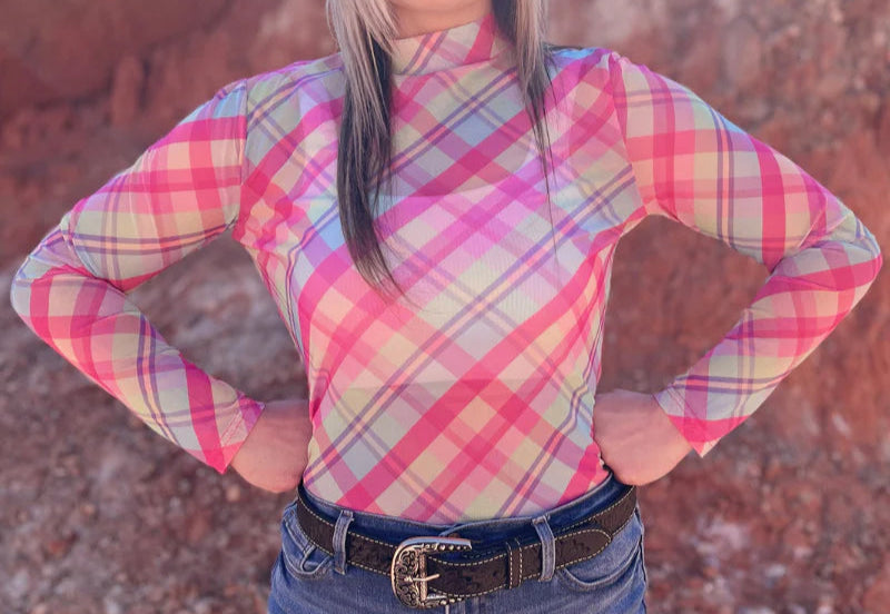 Pastel Plaid Mesh Top - Sterling Kreek S M L