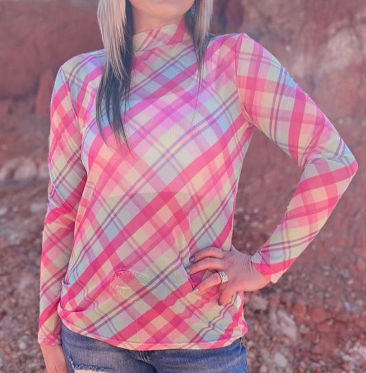 Pastel Plaid Mesh Top - Sterling Kreek