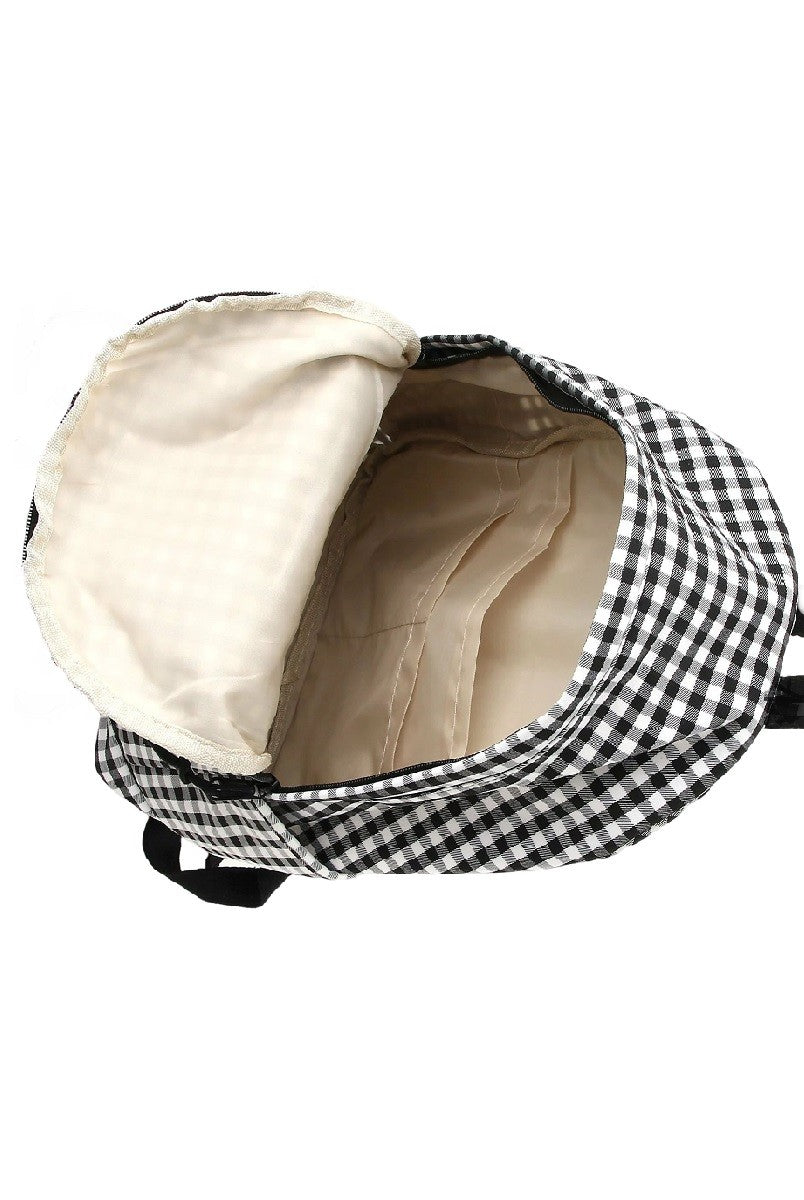 Black and White Checkered Backpack with Embroidered Bow