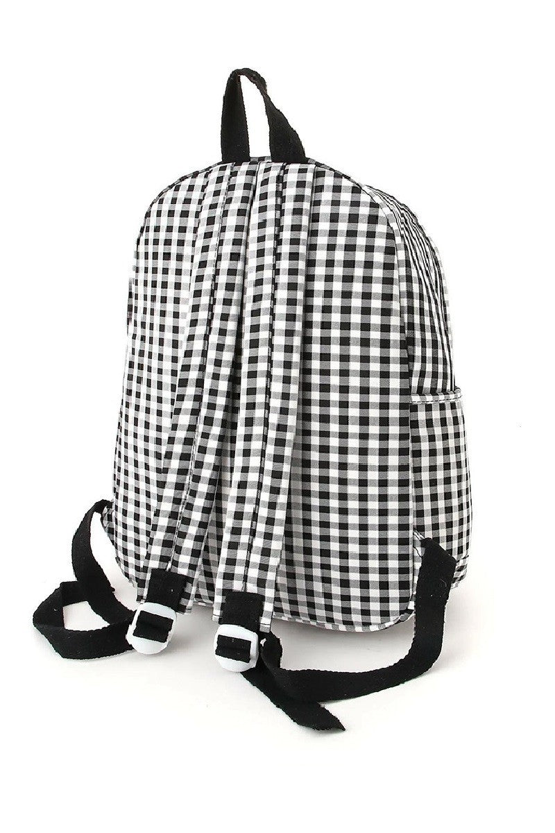 Black and White Checkered Backpack with Embroidered Bow