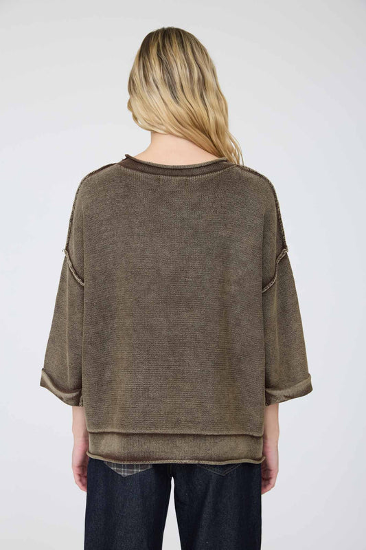 Dark Brown Washed Inverted Seam Sweater
