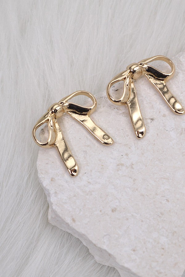 Delicate Bow Stud Earrings - Silver or Gold Hammered