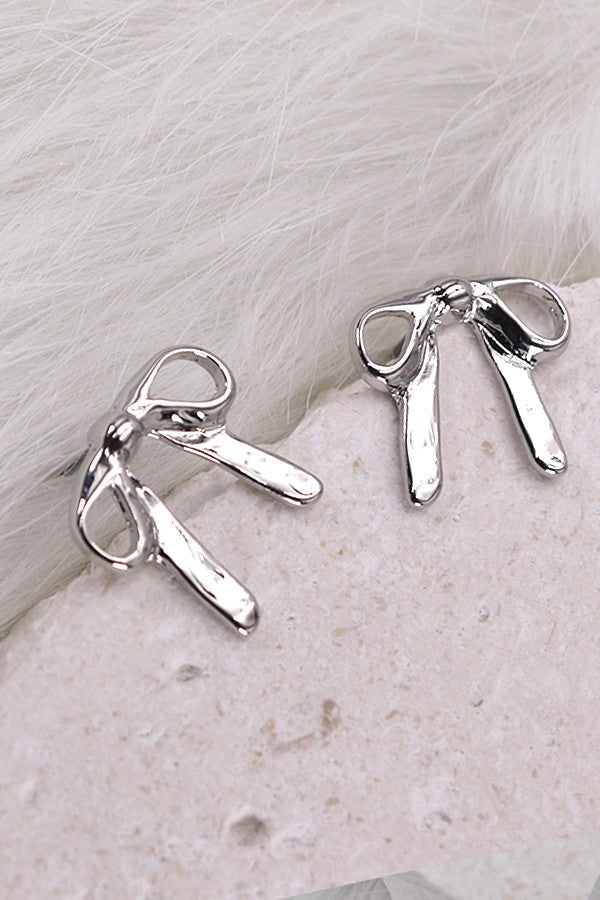 Delicate Bow Stud Earrings - Silver or Gold Hammered
