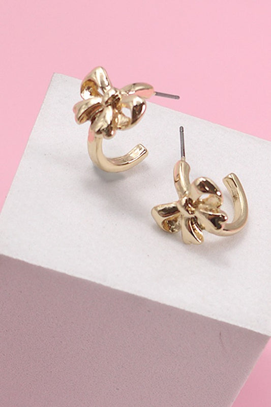 Bow Huggie Hoop Earrings - Gold
