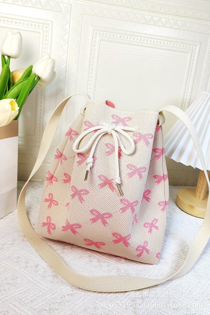 Bow Pattern Crossbody Bucket Bag