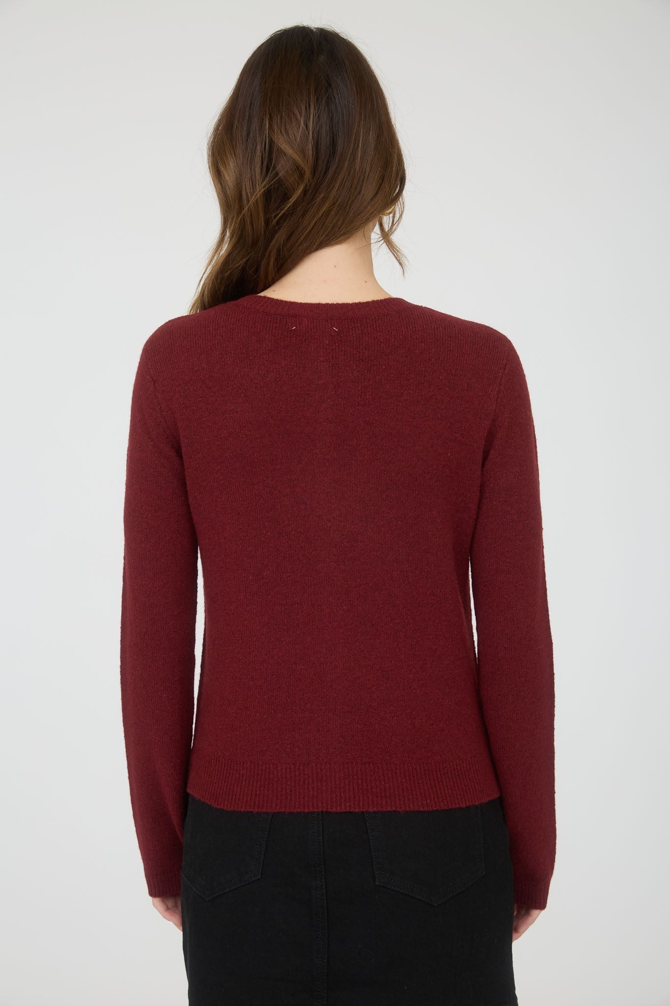 Round Neck Button Down Long Sleeve Burgundy Cardigan S M L