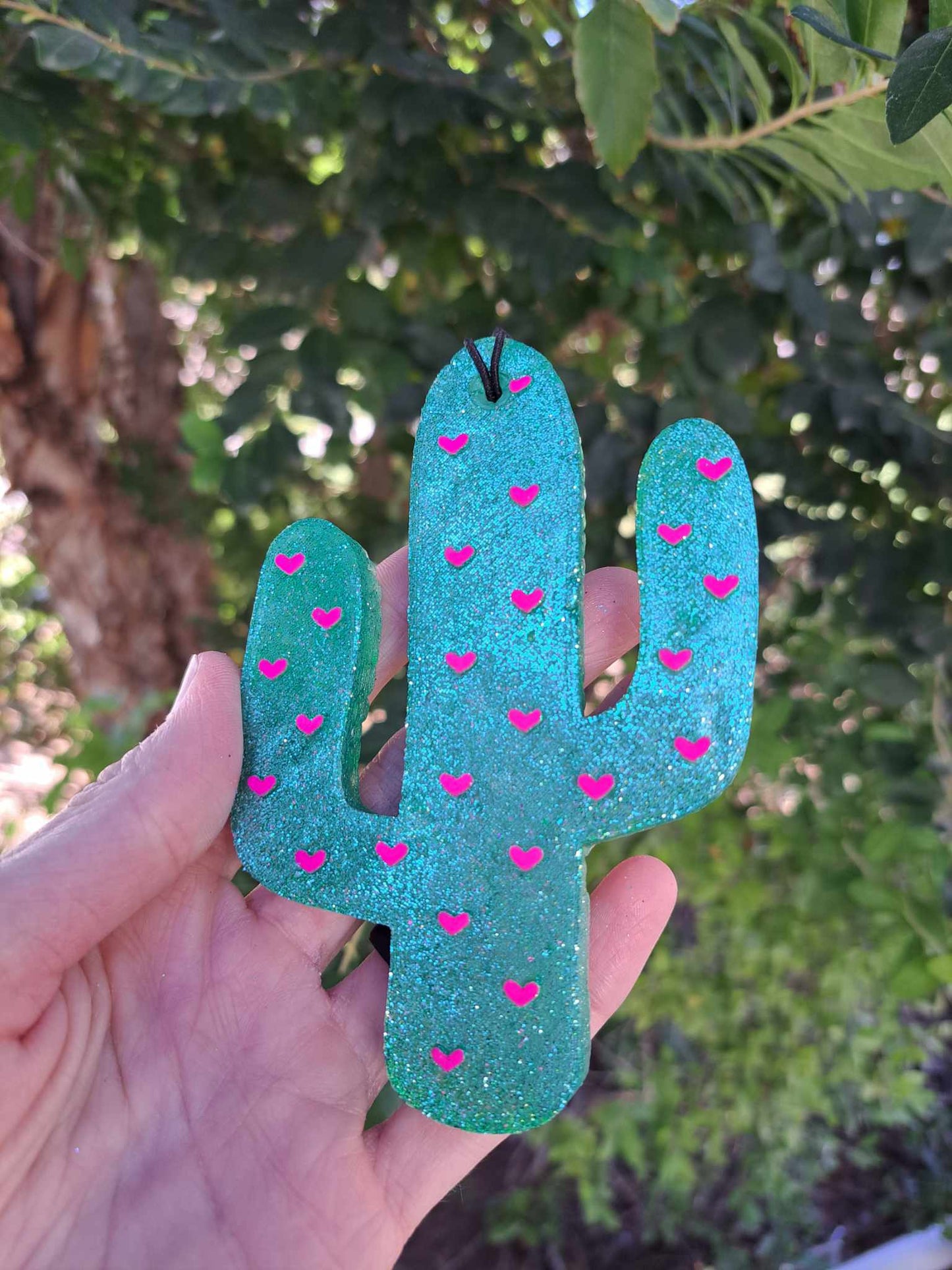 Cactus Heart Freshie - Metallic With Pink Hearts
