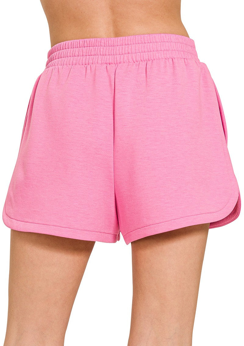 Pink Scuba Elastic Waistband Shorts - Zenana