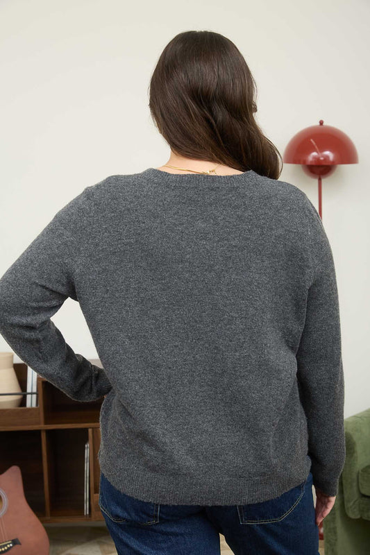 Round Neck Button Down Long Sleeve Gray Cardigan S M L XL 2X 3X