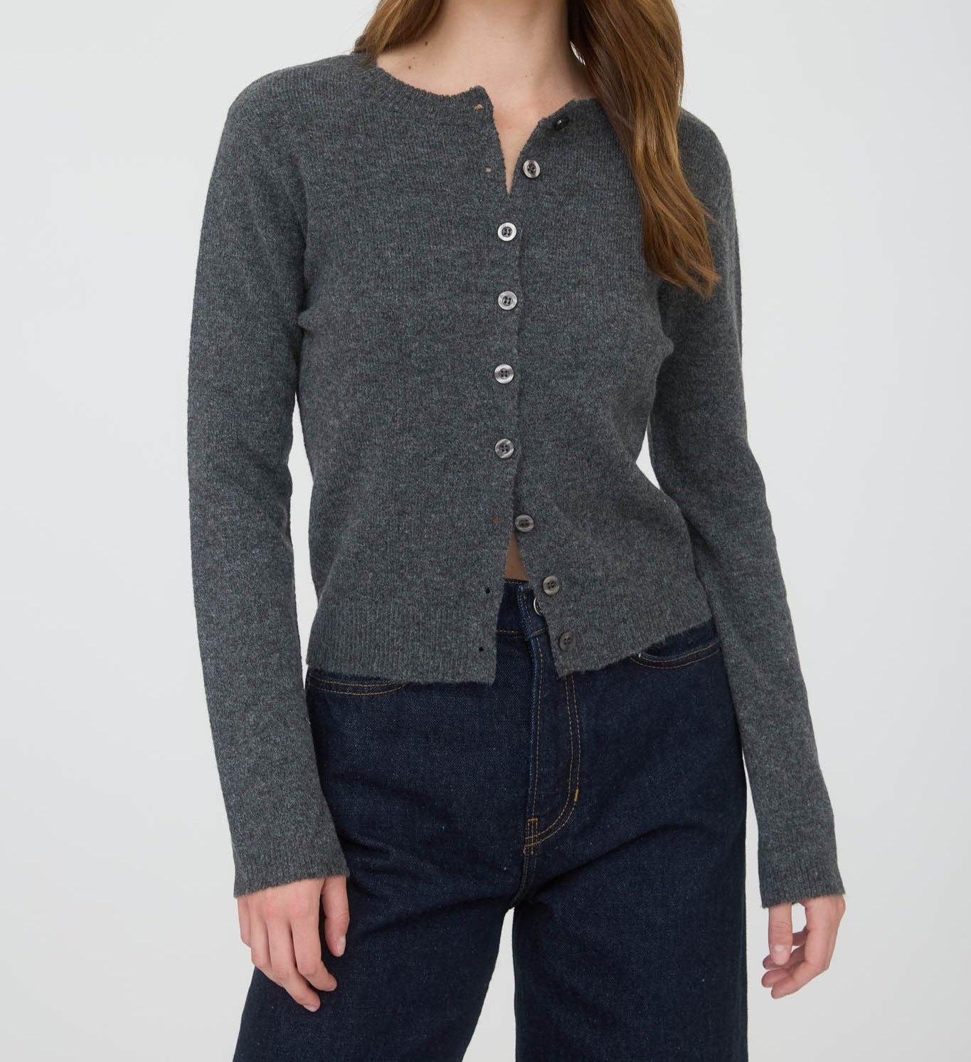 Round Neck Button Down Long Sleeve Gray Cardigan S M L XL 2X 3X