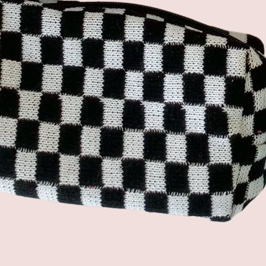 Checkered Cosmetic Bag - Black/White