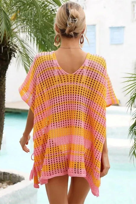 Pink & Orange Open Knit Swim Cover