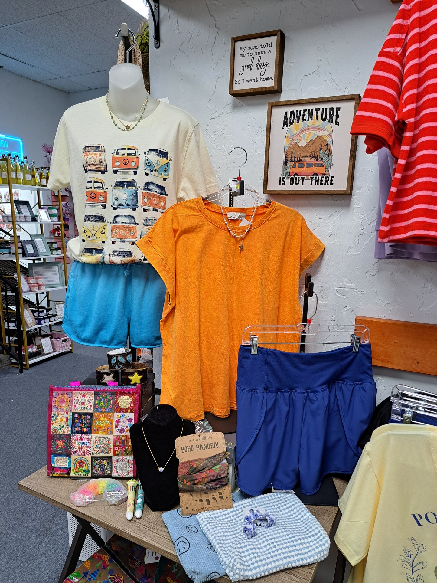 Collection of clothing and accessories on a table